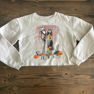 Women's Disney Nightmare Before Christmas Crop Sweatshirt Beige Size S